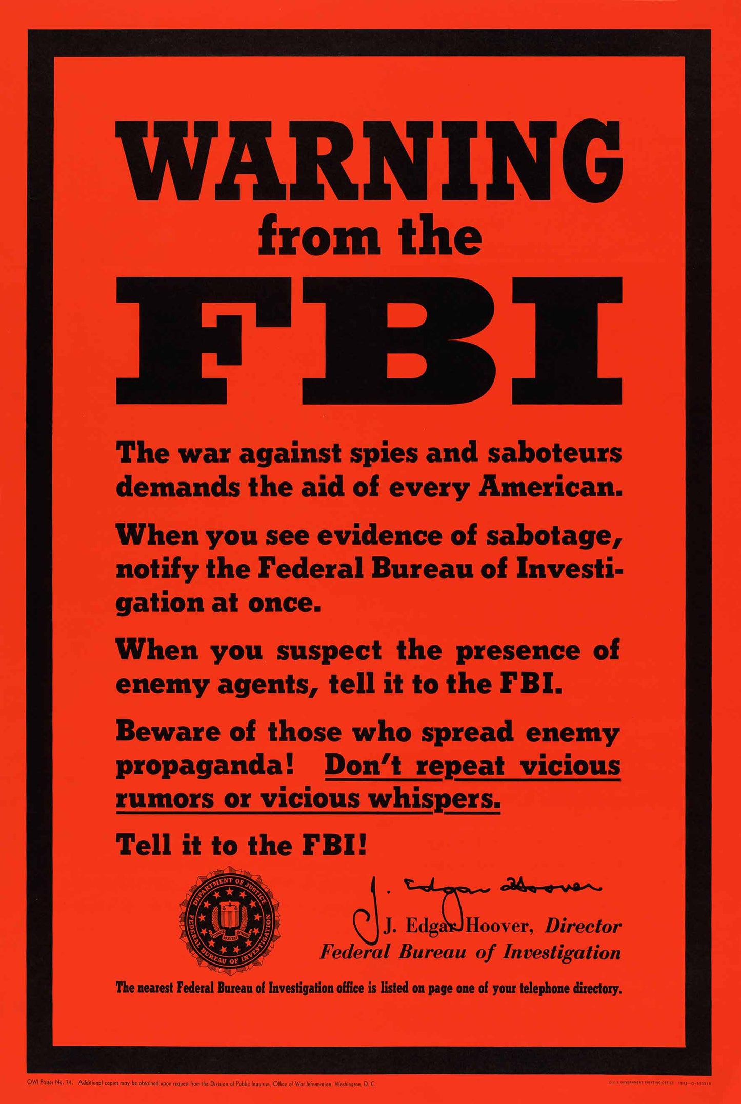 Warning From Fbi 24 x 36