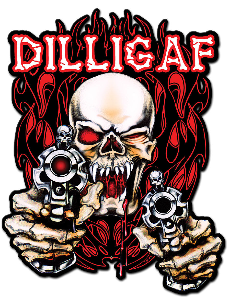 Skull Guns Flames 12 x 16