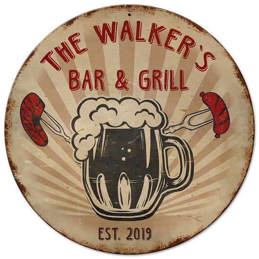 Bar And Grill Personalized 14 x 14