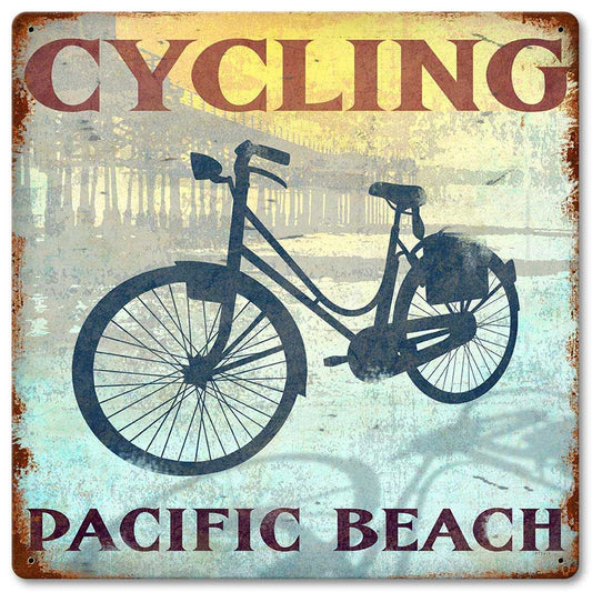 Cycling Pacific Beach Vintage Style Metal Sign 12 x 12