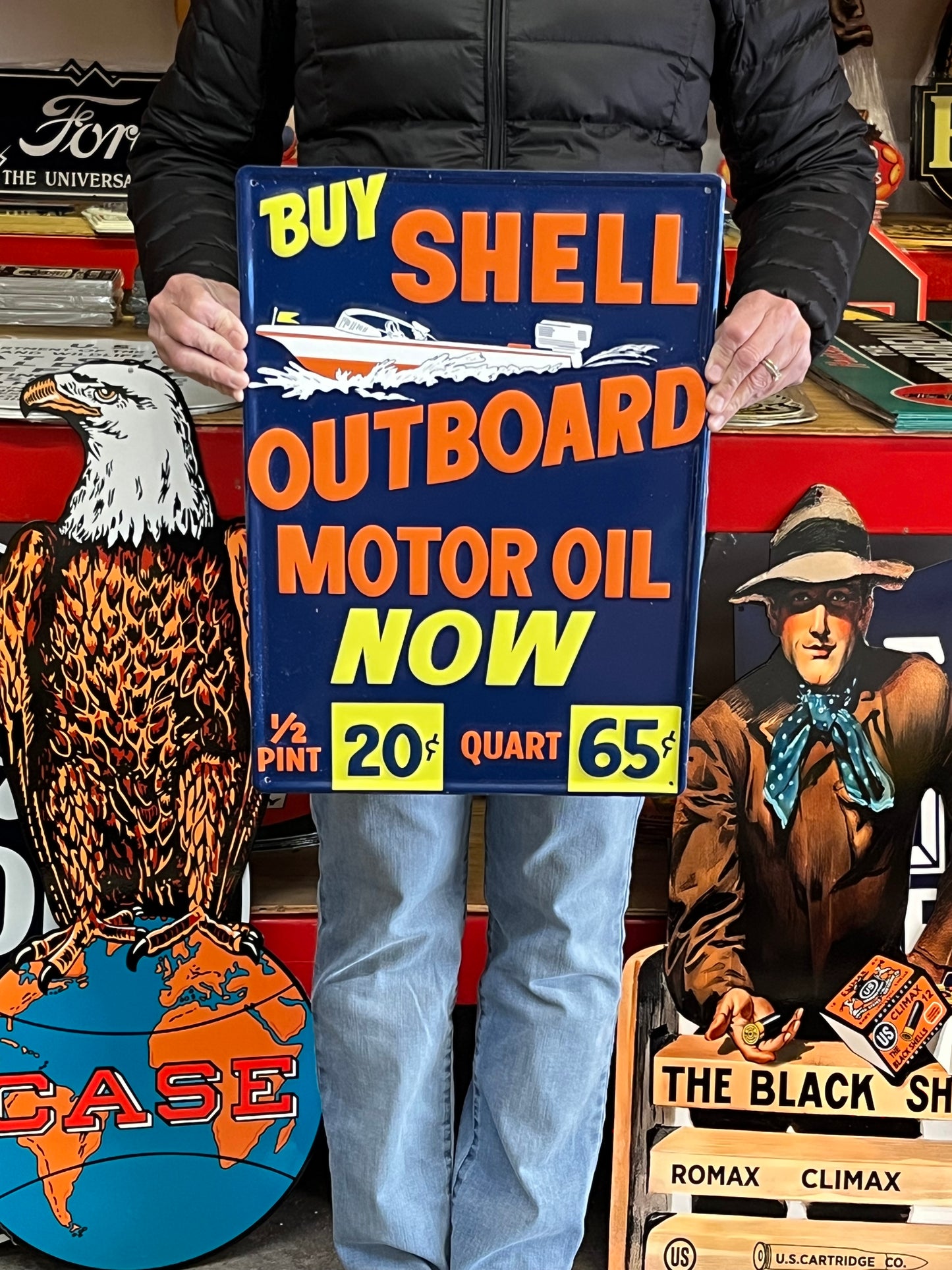 Shell Outboard Oil Vintage Metal Sign | Made in USA | Embossed Steel ...