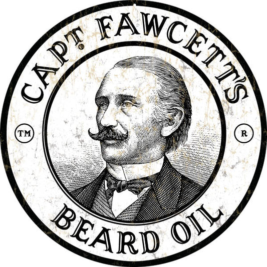 Capt Fawcett’s Beard Oil Barber Shop Vintage Style Metal Sign 14 x 14