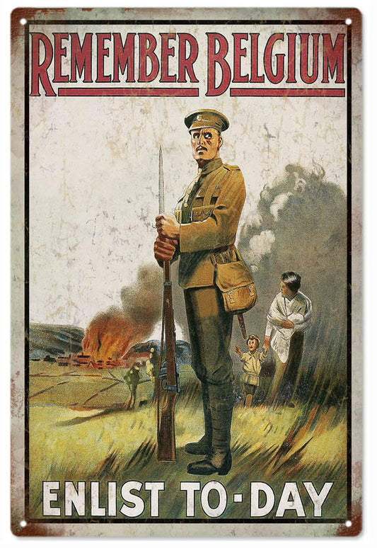 Remember Belgium Enlist To Day Vintage Style Metal Sign 12 x 18