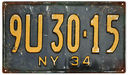 1934 NY License Plaste Vintage Style Metal Sign 8 x 14