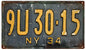 1934 NY License Plate 8×14