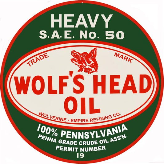 Heavy Wolfs Head Oil Vintage Style Metal Sign 24 x 24