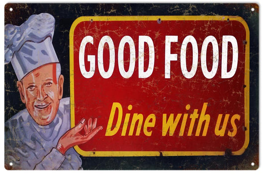 Good Food Dine With Us Country Vintage Style Metal Sign 12 × 18