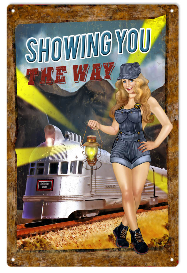 Railroad Train Pin Up Girl 12x 18