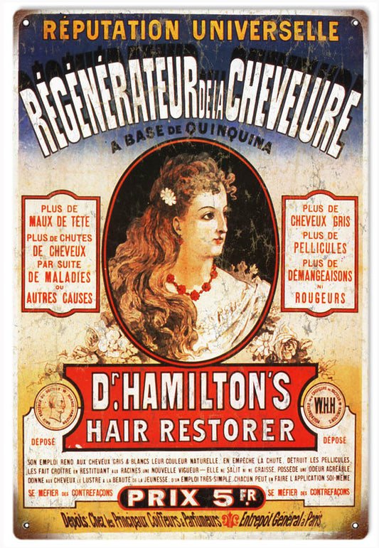 D Hamilton’s Hair Restorer Vintage Style Metal Sign 12 × 18