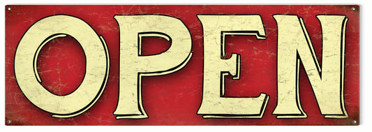 Open Restaurant And Bar Vintage Style Metal Sign 6 × 18