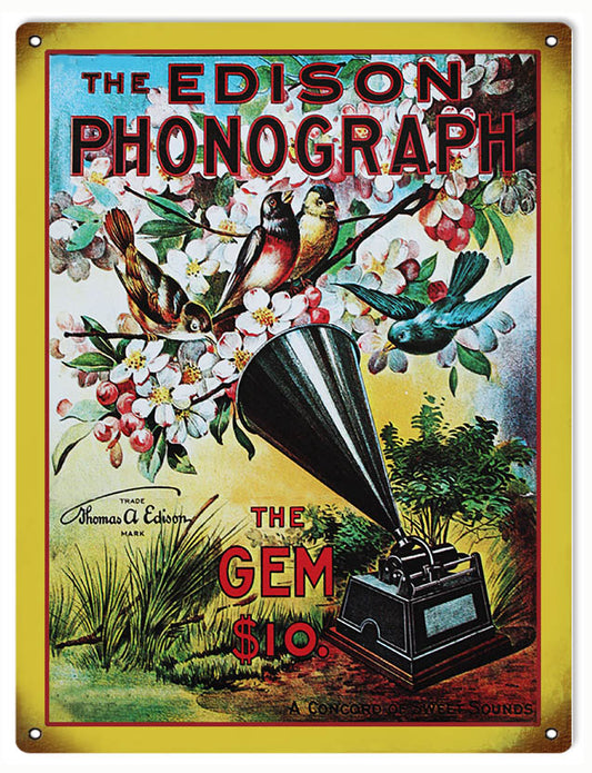 Edison Phonograph Vintage Style Metal Sign 9 × 12