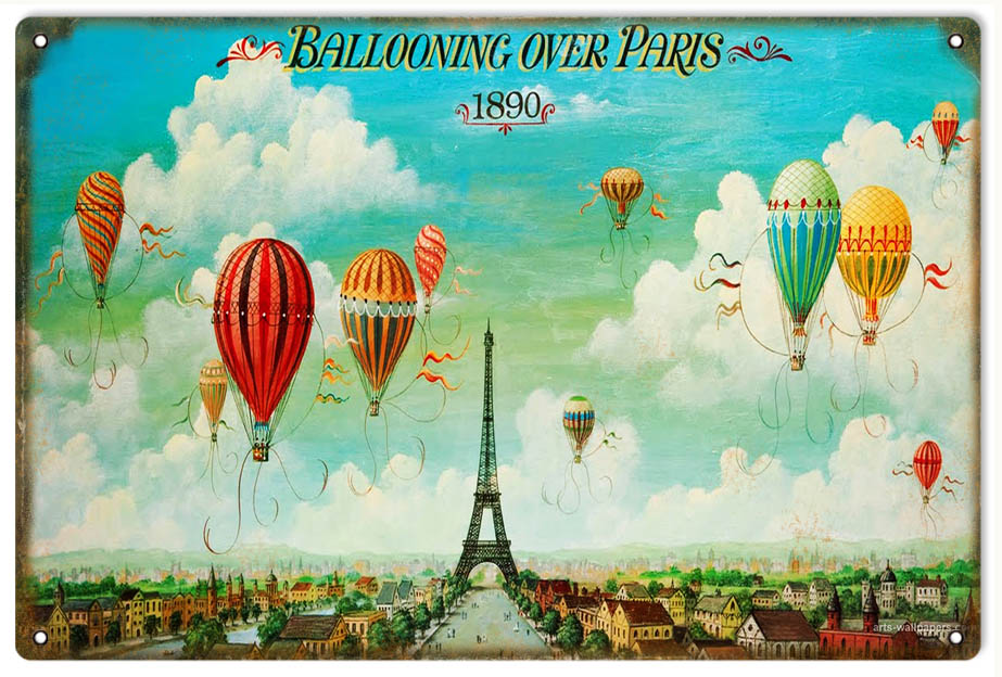 Ballooning Over Paris 1890 12x18