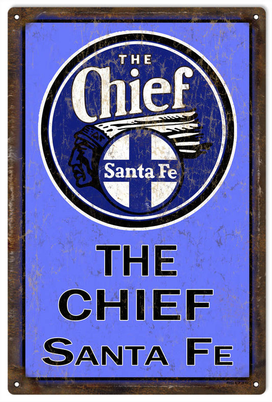 Blue The Chief Santa Fe Railroad Vintage Style Metal Sign 12 x 18