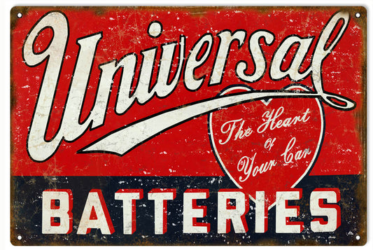 Universal Batteries Motor Oil Gas Station Vintage Style Metal Sign 12 x 18