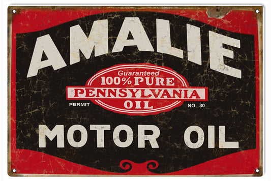 Red And Black Amalie Motor Oil Gas Vintage Style Metal Sign 12 x 18