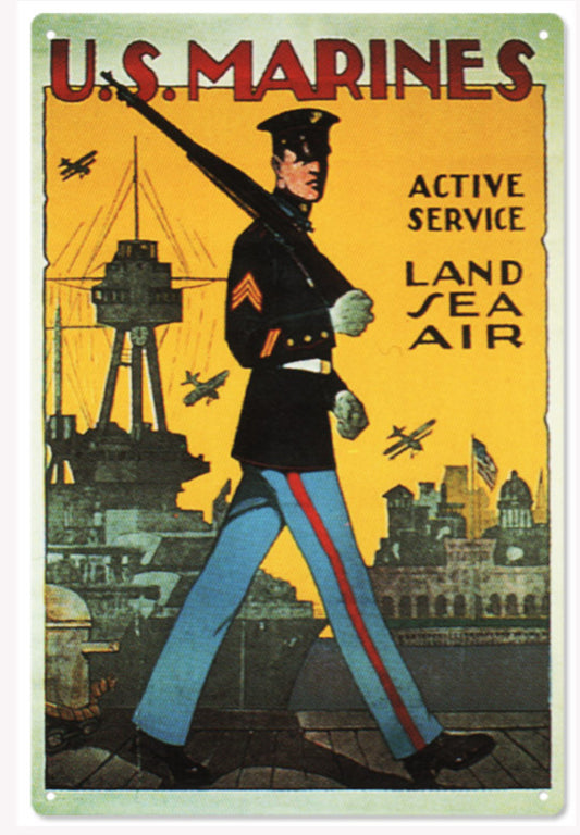 US Marines Active Service Vintage Style Metal Sign 12 x 18