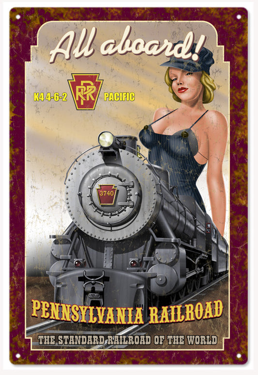 Railroad Pinup Vintage Style Metal Sign 12 x 18