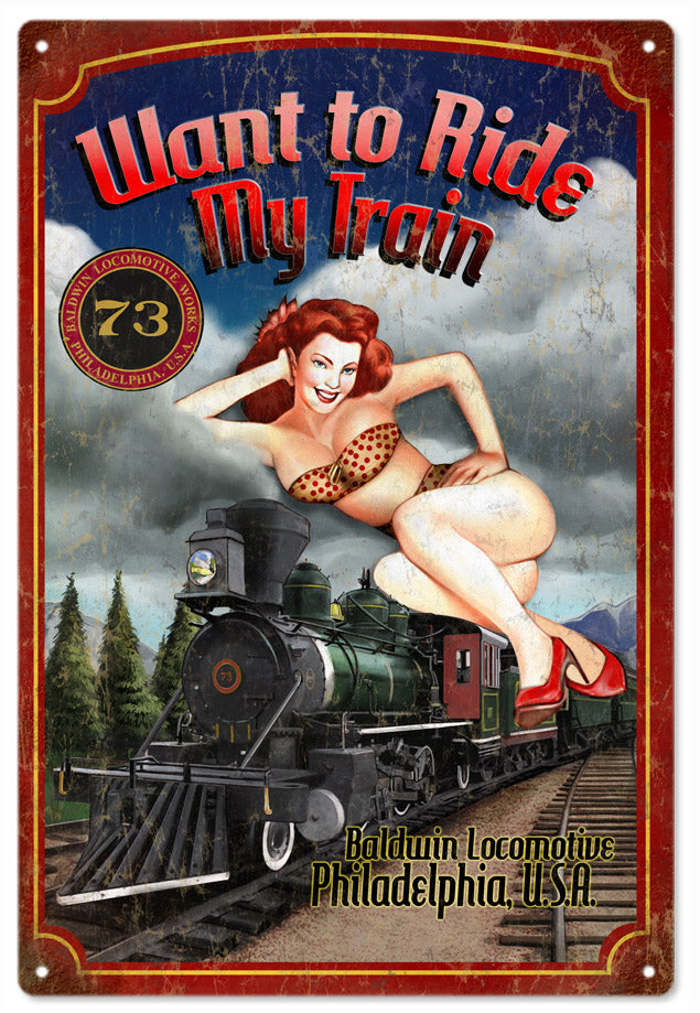 Train Pin Up Girl Baldwin Locomotive Railroad 12x18