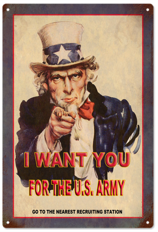 Uncle Sam Us Army Vintage Style Metal Sign 12 x 18