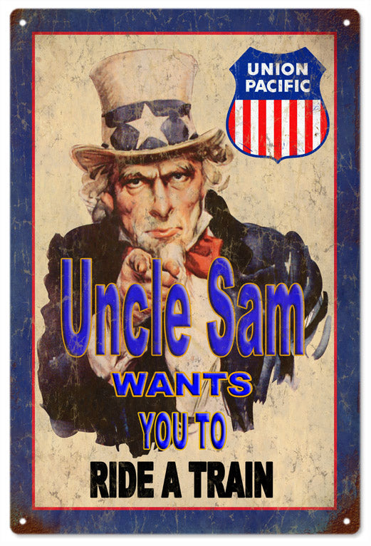 Uncle Sam Union Pacific Train Railroad Vintage Style Metal Sign 12 x 18