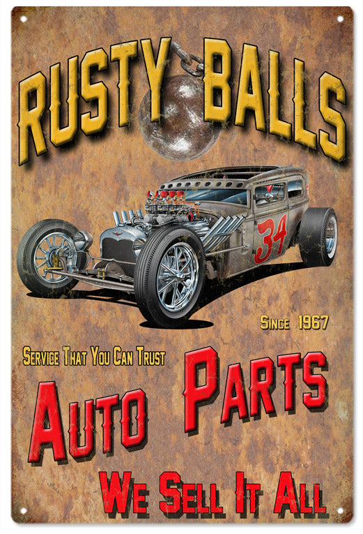Rusty Balls Auto Parts Hot Rod Auto Parts 12x18