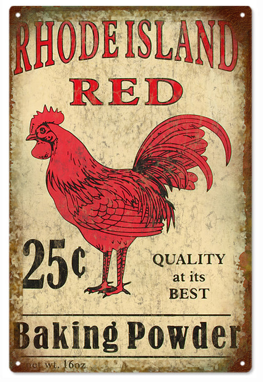 Rhode Island Red Baking Powder Rooster Vintage Style Metal Sign 12 x 18