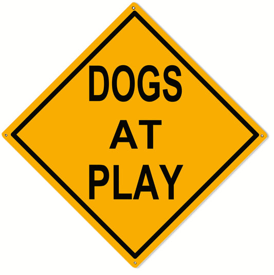 Dogs At Play Vintage Style Metal Sign 12 × 12