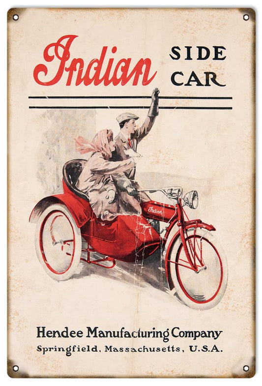 Indian Side Car Vintage Style Metal Sign 12 x 18