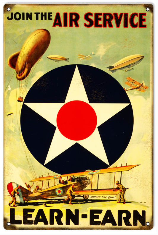 Join The Air Service Learn Earn Military Vintage Style Metal Sign 12 x 18
