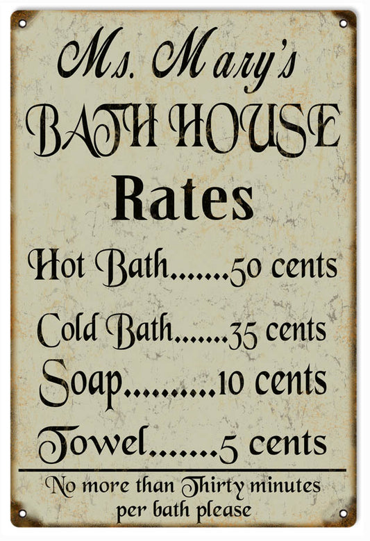 Ms Marys Bath House Vintage Style Metal Sign 12 x 18