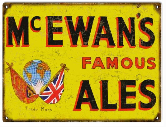 McEwans Famous Ale Beer Bar Vintage Style Metal Sign 9 × 12
