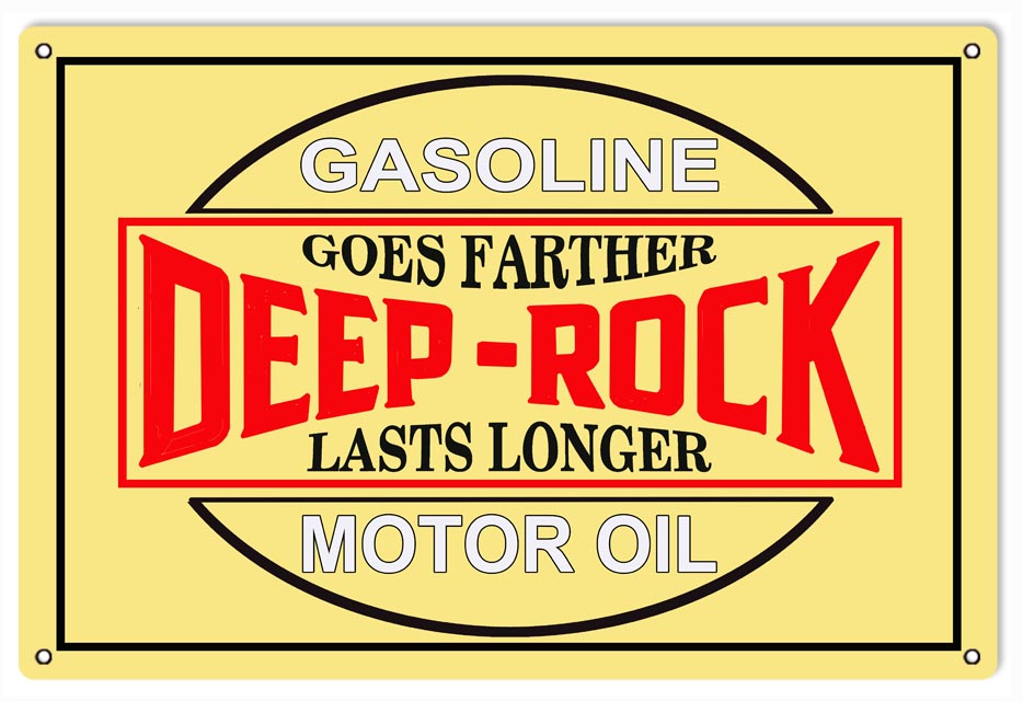 Gasoline Goes Fher Deep Rock Lasts Longer Motor Oil 12″x18″