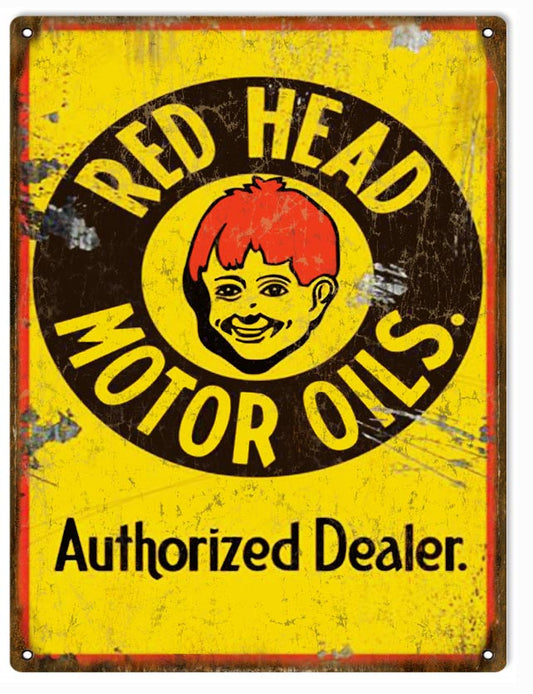Red Head Motor Oils Authorized Dealer Vintage Style Metal Sign 9 x 12
