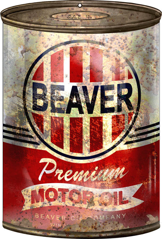 Beaver Motor Oil Can Vintage Style Metal Sign 7 x 10
