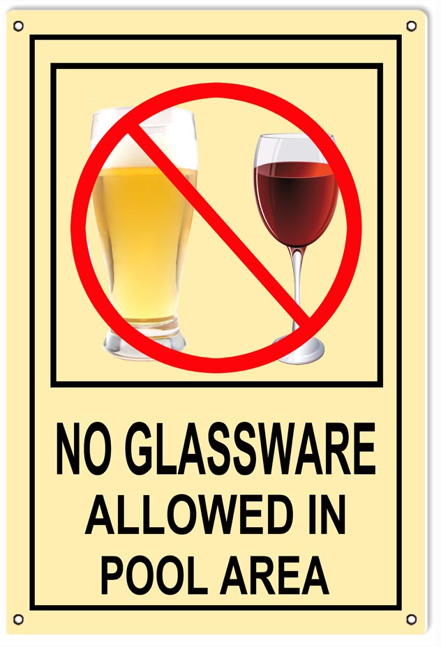 No Glassware In Pool Area 12x18