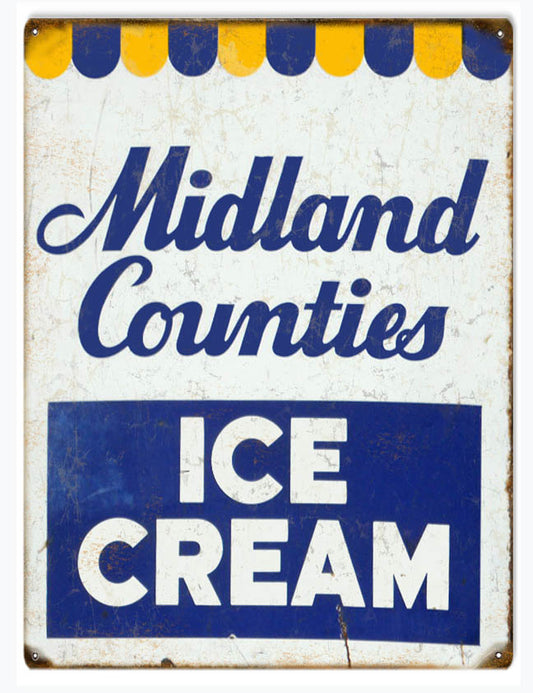 Midland Counties Ice Cream Vintage Style Metal Sign 9 x 12