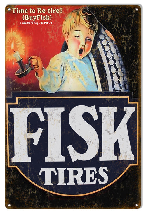 Re-tire Fisk Tires Gas Station Vintage Style Metal Sign 12 × 18