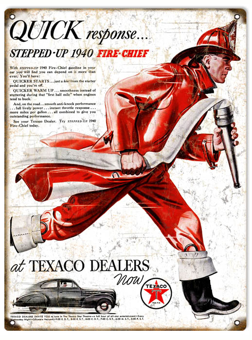 1940 Fire Chief Texaco Vintage Style Metal Sign 9 x 12