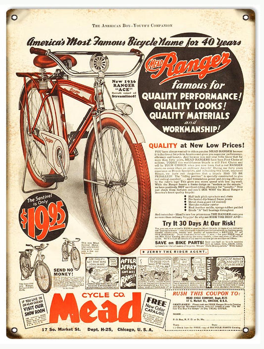 Mead Ranger Bicycle Vintage Style Metal Sign 9 × 12