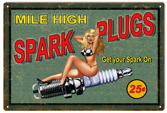 Get Your Spark On Pin Up Girl Vintage Style Metal Sign 12 × 18