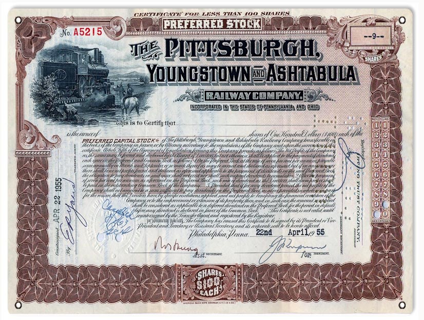 Pittsburgh Railway Preferred Stock 9×12