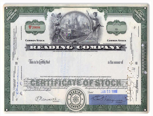 Reading Co. Common Stock Vintage Style Metal Sign 9 × 12