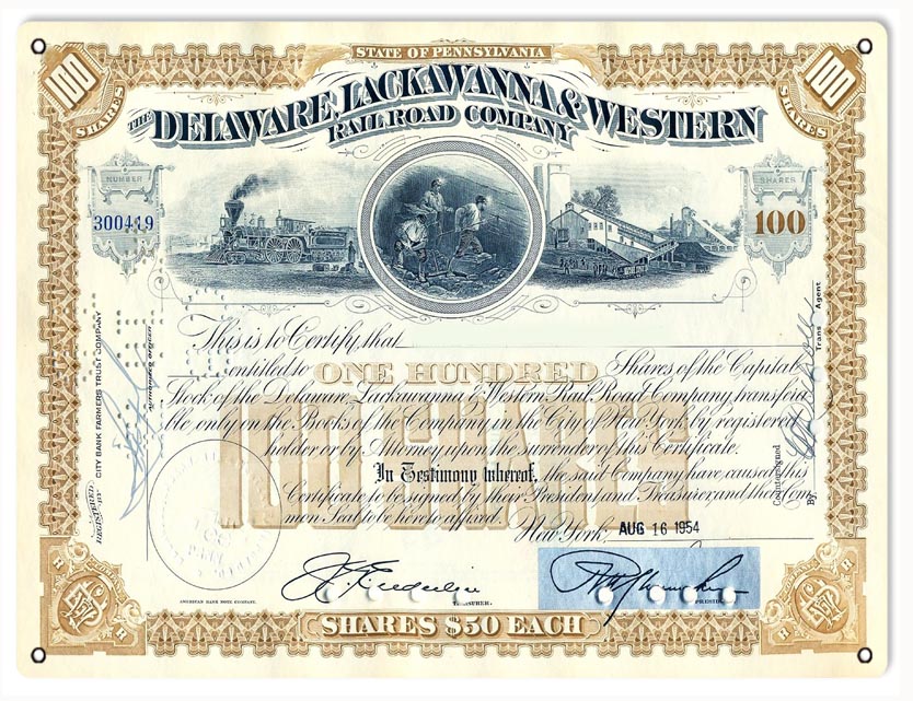 Delaware Railroad Co. Stock 9×12