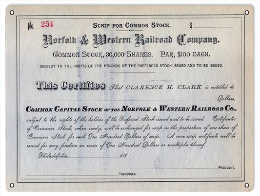 Norfolk And Western Railroad Stock Vintage Style Metal Sign 9 × 12
