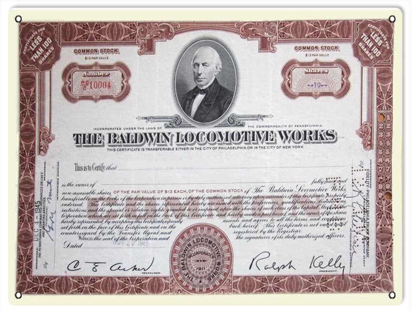 Baldwin Locomotive Works Stock 9×12