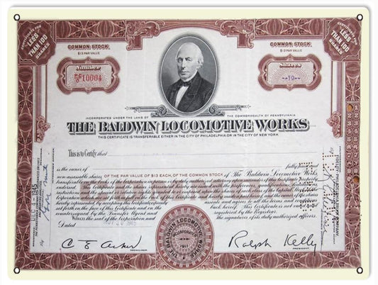 Baldwin Locomotive Works Stock Vintage Style Metal Sign 9 × 12