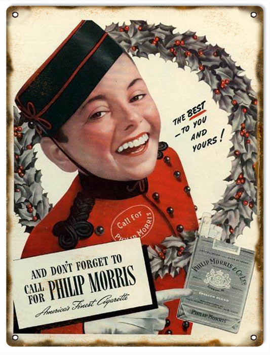 Christmas Philip Morris Cigarette Vintage Style Metal Sign 9 × 12