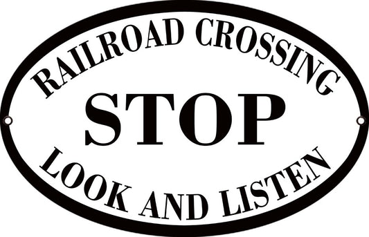 Railroad Crossing Stop Look And Listen Vintage Style Metal Sign 9 x 14