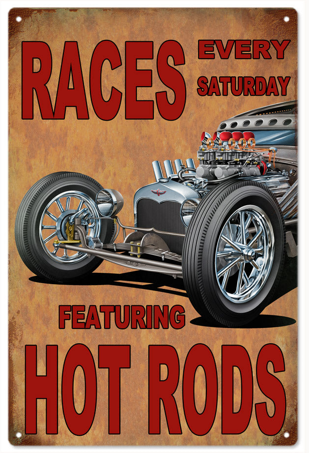 Hot Rod Races Every Saturday 12″x18″