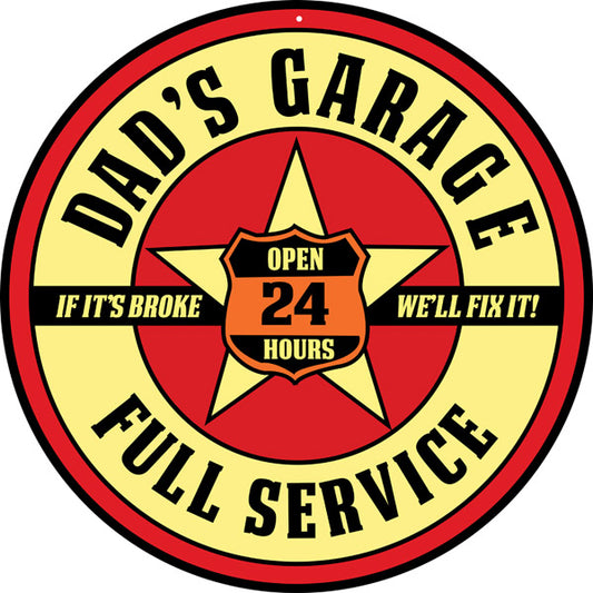 Dad’s Garage Full Service Vintage Style Metal Sign 14 × 14